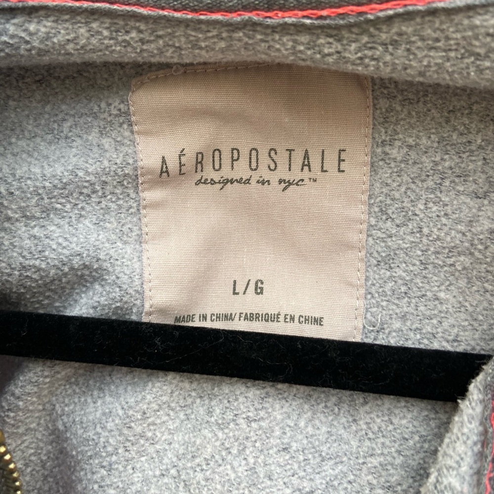 Y2k Aeropostale Grey & Pink Distressed Embroidered Zip Up Hoodie LG - Picture 4 of 5